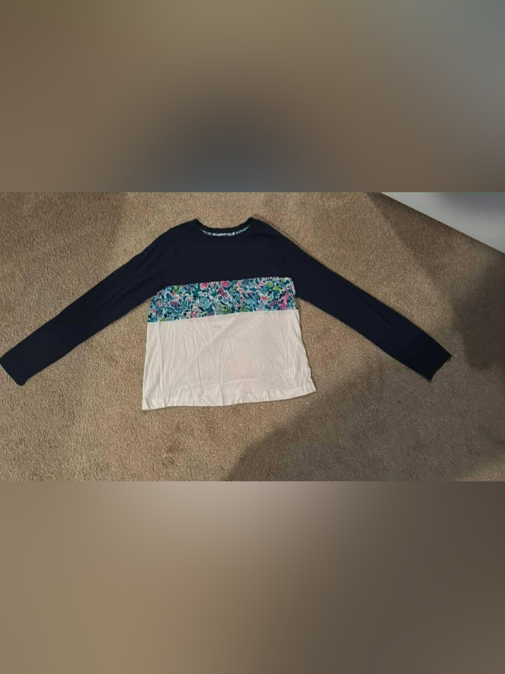 Women’s M Lilly Pulitzer Long-Sleeve Colorblock Top with Floral Tri